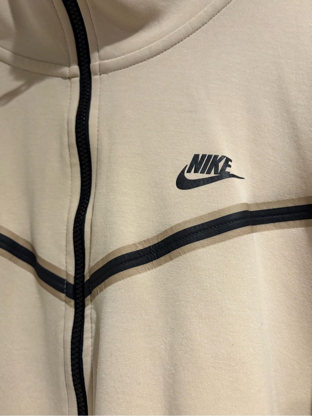 Nike Beige NikeTech Zip-Up Jacket with Black and Heather Grey Stripe and Hood